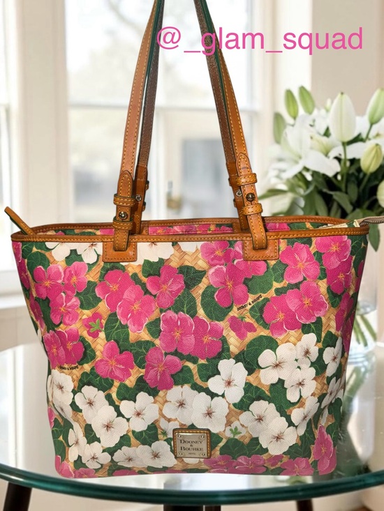 Dooney & Bourke Handbags - Dooney & Bourke Floral Pink, White, and Green Large Shopper Tote Bag EUC